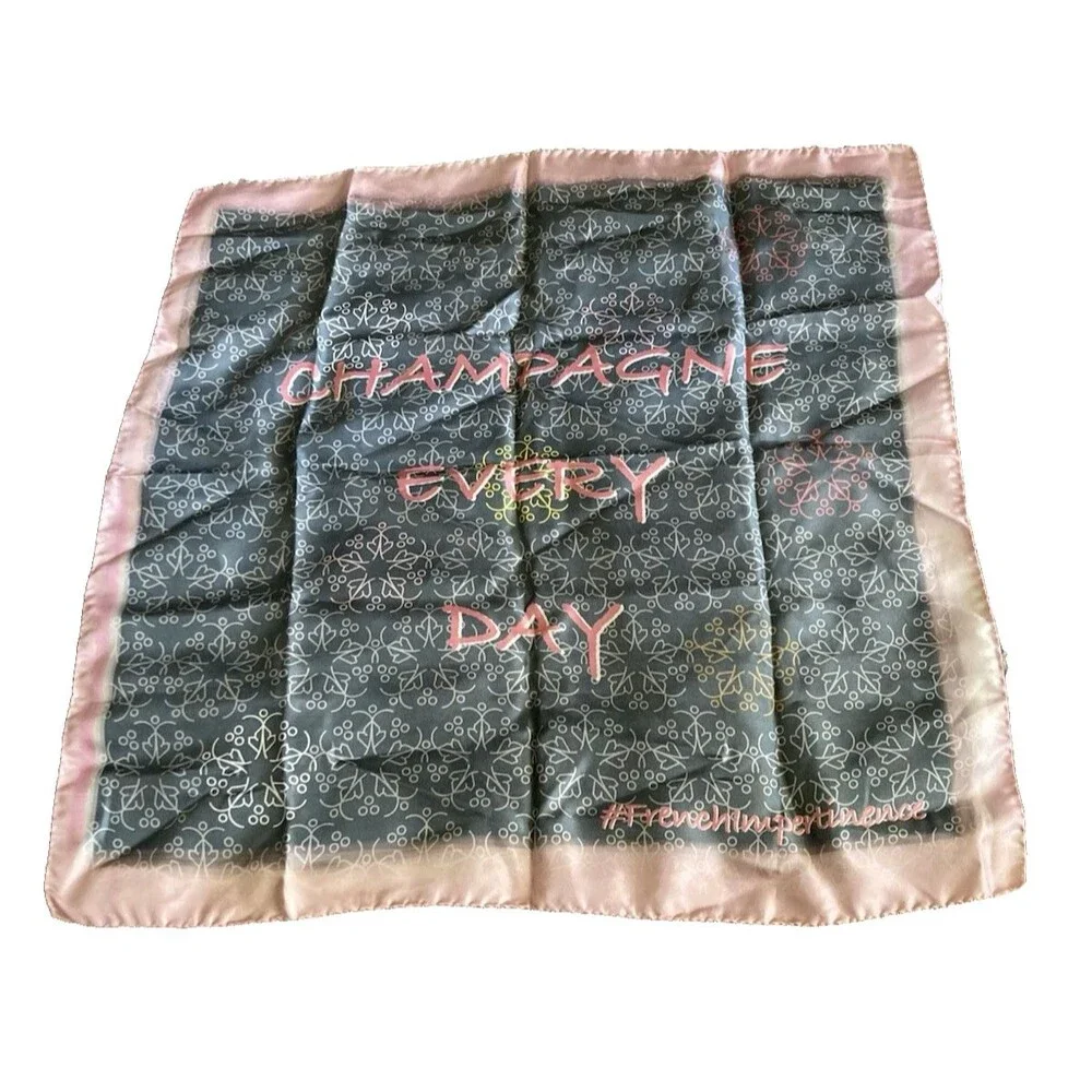 NICOLAS FEUILLATTE FRANCE CHAMPAGNE 100% SILK SCARF GRAY PINK LOGO SQUARE RARE